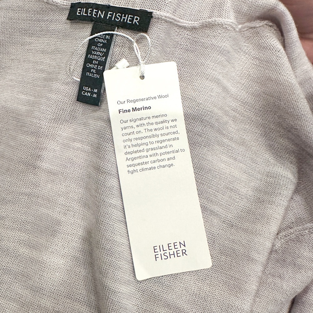 Eileen Fisher 100% Fine Merino Wool Long Open Cardigan Sea Salt Gray M - Picture 6 of 8